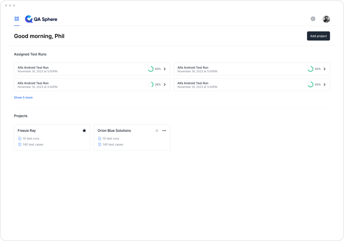 screenshot of QA Sphere